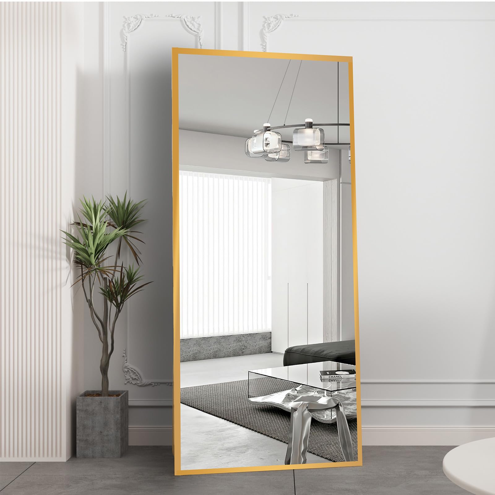 Beauty4U Full Length Mirror 180x80cm Free Standing, Hanging or Leaning, Large Floor Mirror with Gold Aluminum Alloy Frame for Living Room or Bedroom