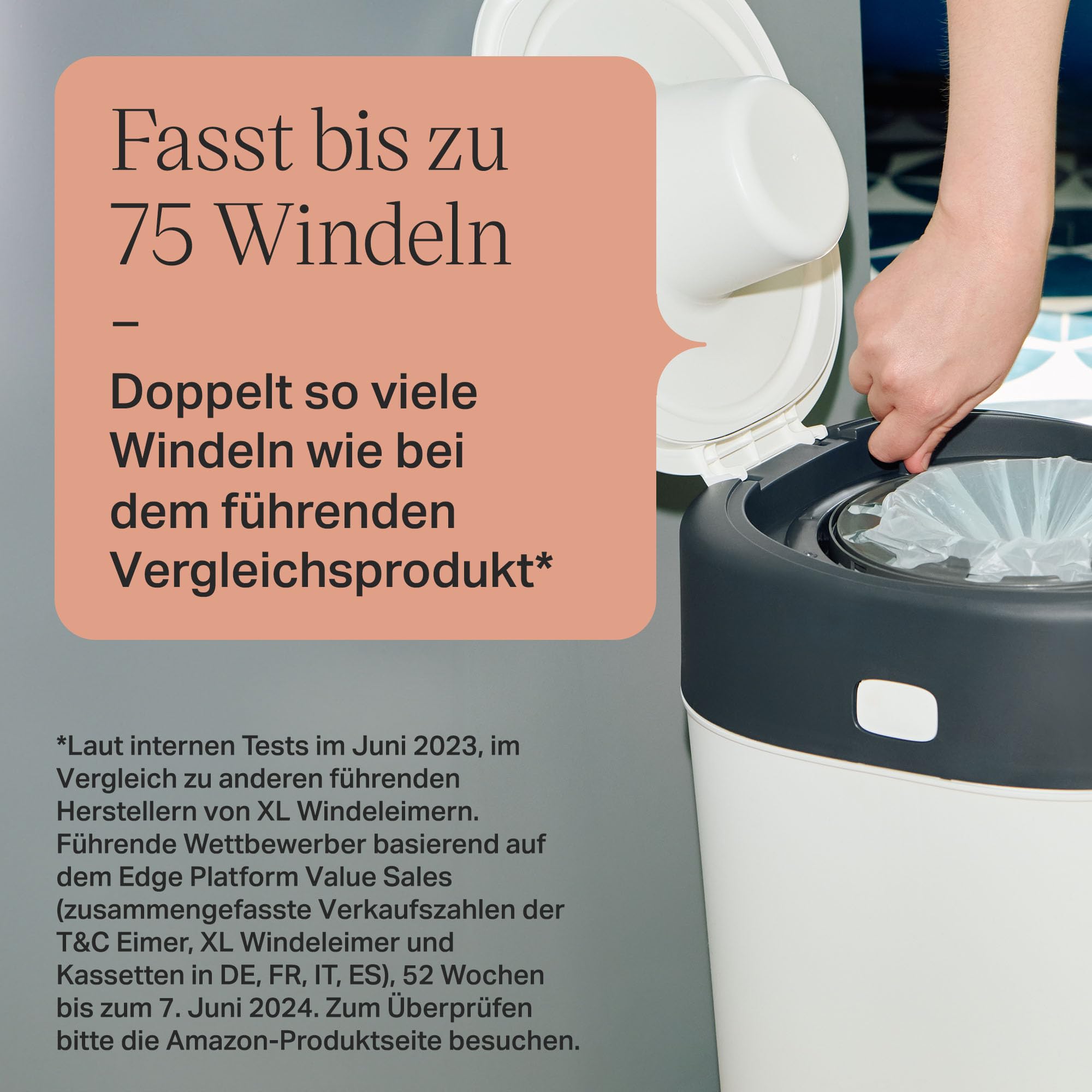 Tommee Tippee Twist & Click Windeleimer XL, Fasst bis zu 60 Windeln, Umweltfreundlicheres System mit 1 Nachfüllkassette mit Nachhaltig Bezogener Antibakterieller Greenfilm-Folie