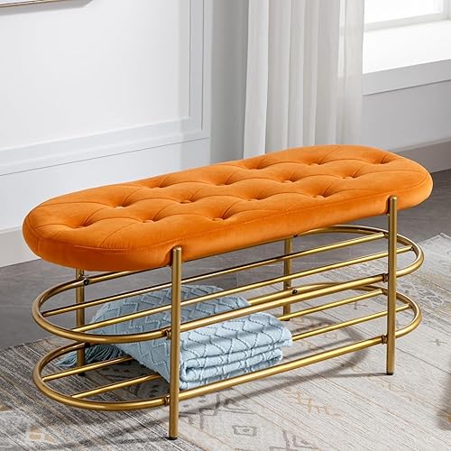 TRIPLE TREE Banco otomano de almacenamiento de 45.5 pulgadas con asiento de 250 libras, banco de almacenamiento tapizado de tela de peluche,