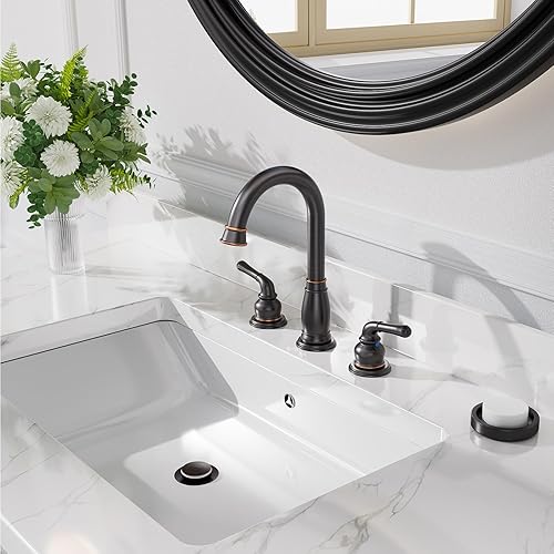 Miniatura 6 de 3-Hole 8-Inch Widespread 2 Handles Bathroom Faucet, NS-WF02-1-ORB+WF017-8-ORB