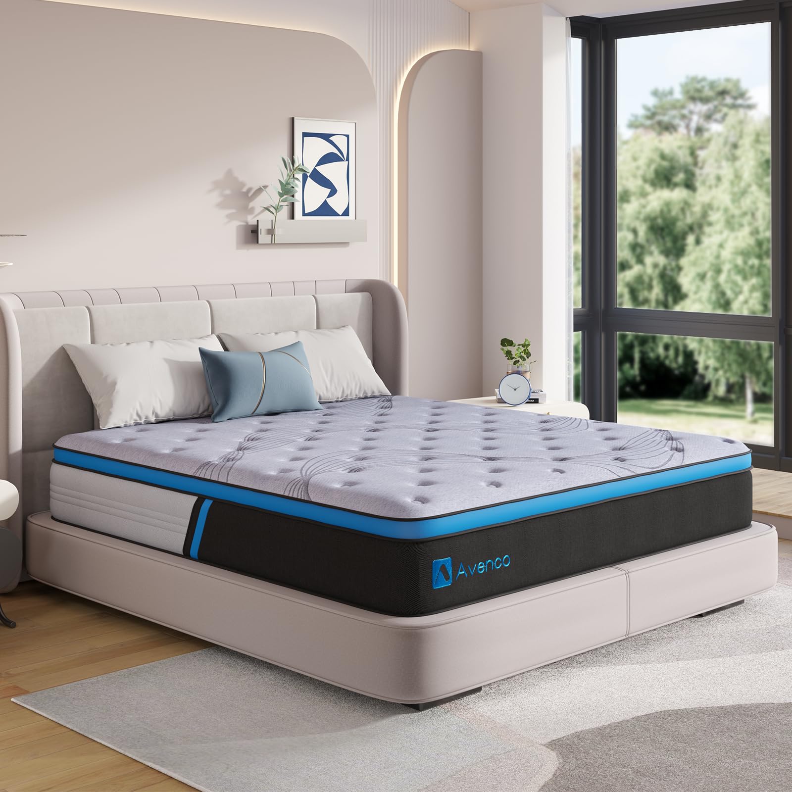 Avenco Hybrid Mattress Queen,12 Inch Queen Size Mattress in a Box, Medium Plush Queen Mattress with Individual Pocket Springs & Comfort Foam for Pressure Relief