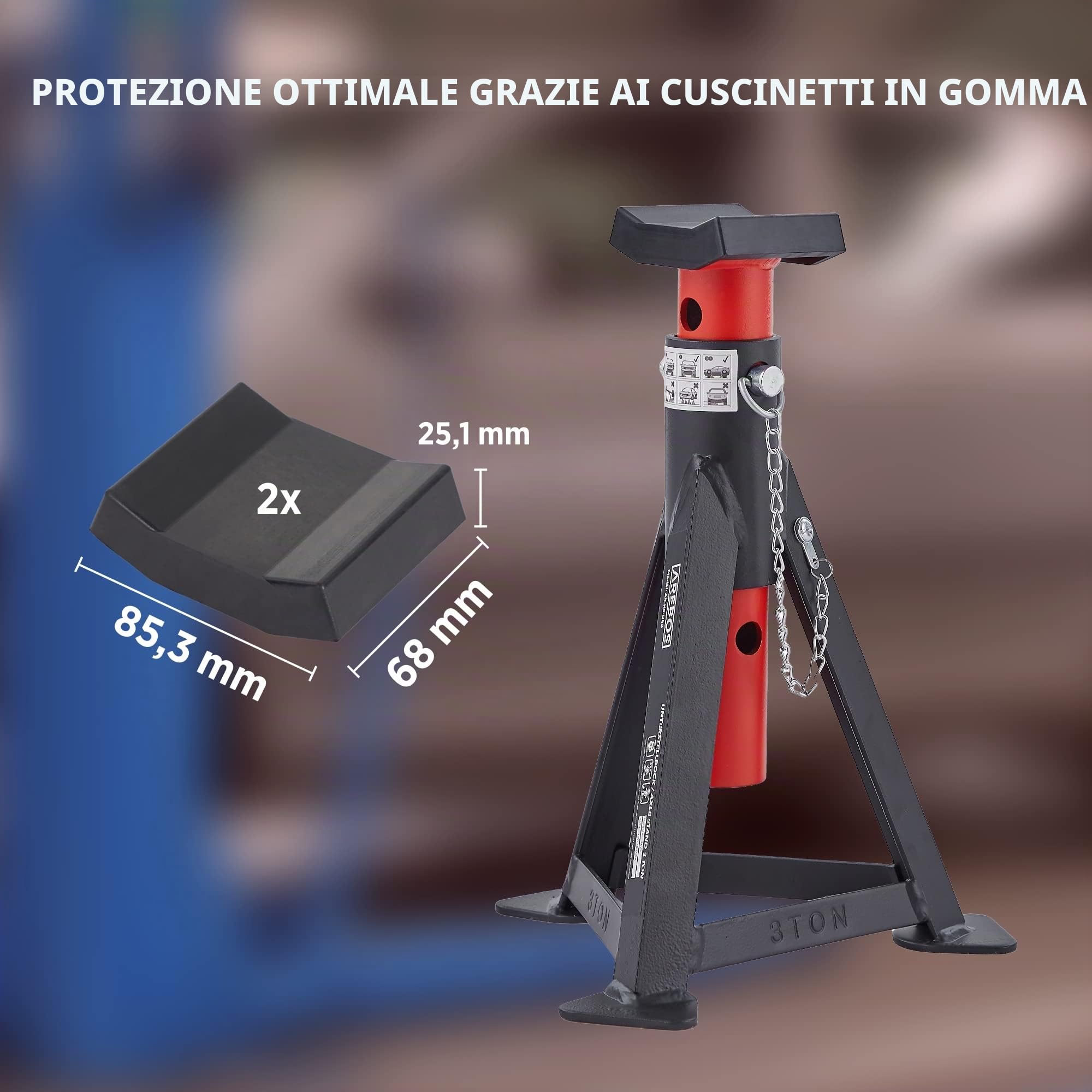 Arebos Martinetto Idraulico 3T con Pedale + 2 Cavalletti | Capacità 3 Ton | Sollevatore da Officina e Hobby | Jack Auto con 2 Supporti Stabili | Altezza Regolabile e Facile da Usare
