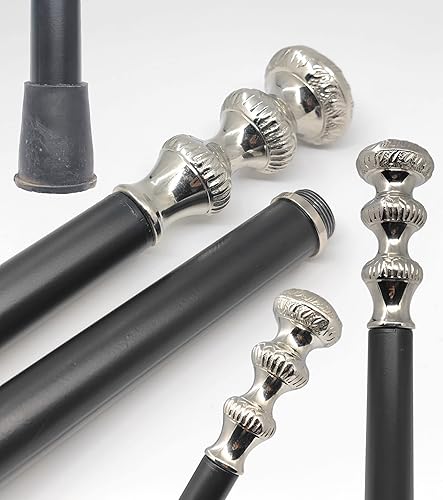 Bastón para equilibrio, Bastón decorativo de madera de caballero de aspecto vintage con perilla de latón macizo, negro y plateado, 37 pulgadas