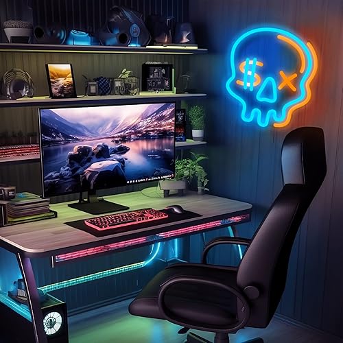 Miniatura 2 de Eufrozy Letrero de neón de Halloween para habitación de niños, letreros LED de calavera genial, decoración de dormitorio de niños, 6 luces LED