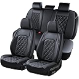 Coverado Car Seat Covers Full Set, Front and Back Seat Covers for Cars, Luxury Faux Leather Waterproof Seat Covers, Black Car Seat Covers, Car Seat Protector Accessories Universal Fit Most Vehicles