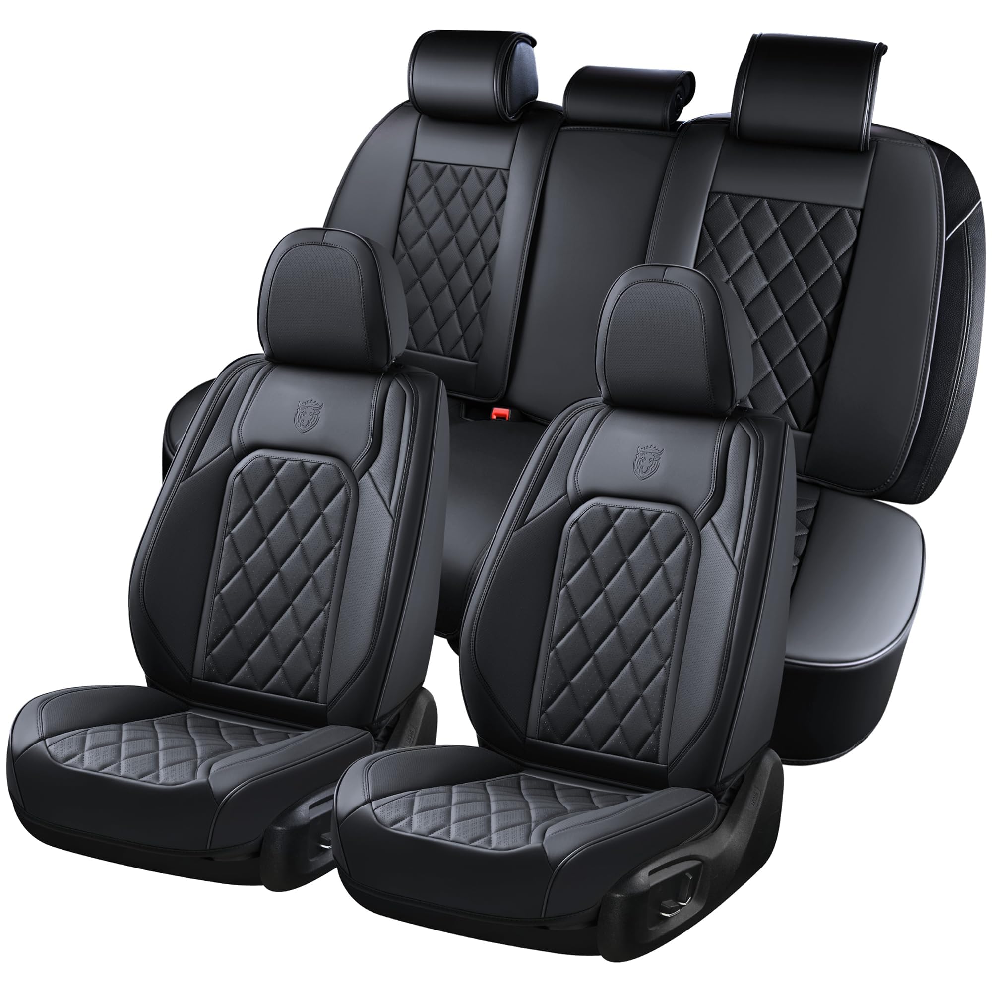 Coverado Car Seat Covers Full Set Front and Back Seat Covers for Cars Luxury Faux Leather Waterproof Seat
