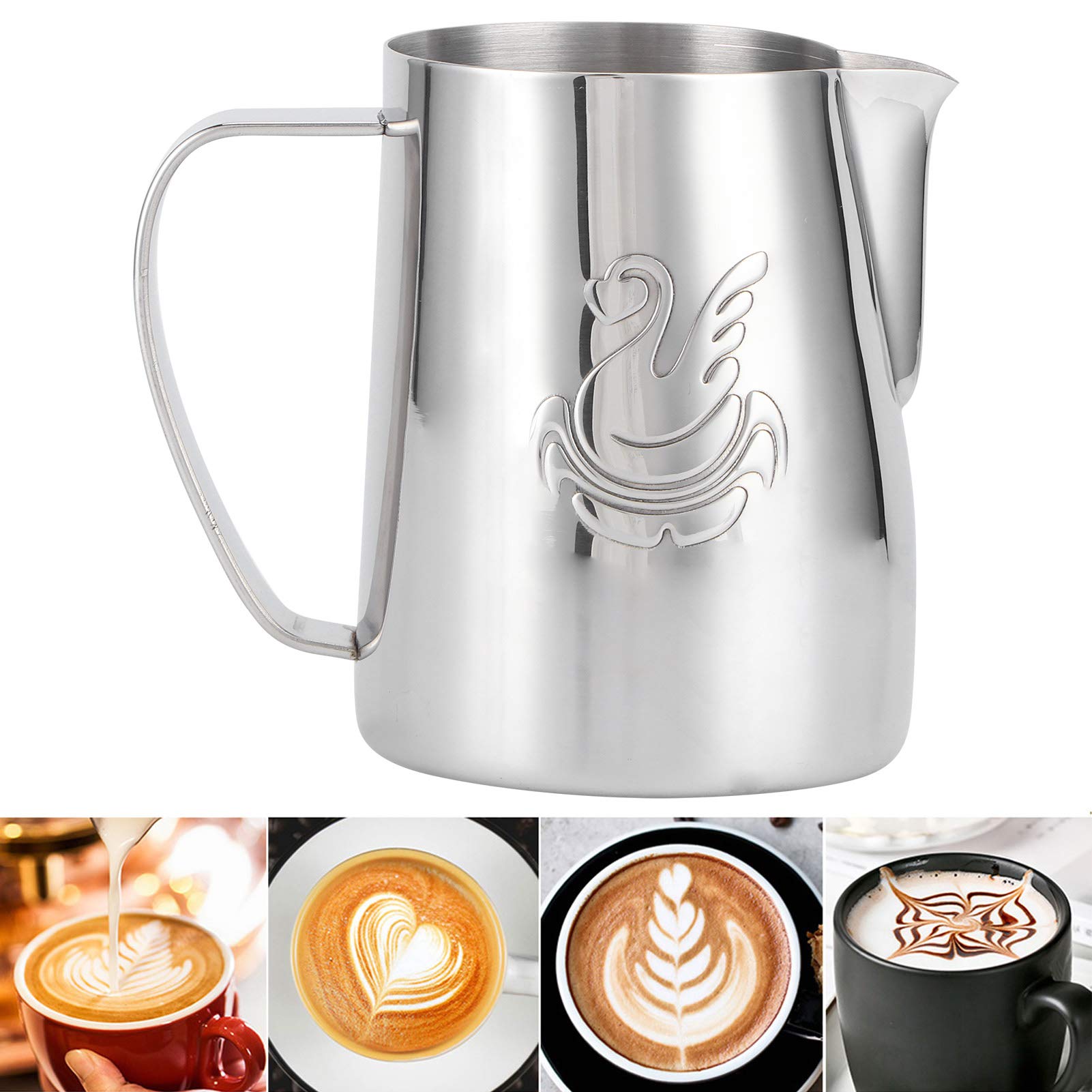 Pichet à Mousse de Lait en Acier Inoxydable 600 Ml Outil Barista Pichet à Mousseur Pichet à Vapeur Expresso pour Machines à Expresso Tasse à Café au Lait pour Cappuccino Espresso Cafe Maker Art