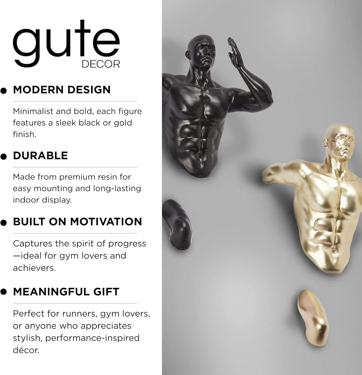 Wall Runners, Athlete Statues - Set of 2 - Tall Running Men & Woman Sculpture - Climbing Wall Art Decor Sculpture - Runners, Track & Marathon Gift - Wall Office & Home Decoration Gift, Sport Figurines