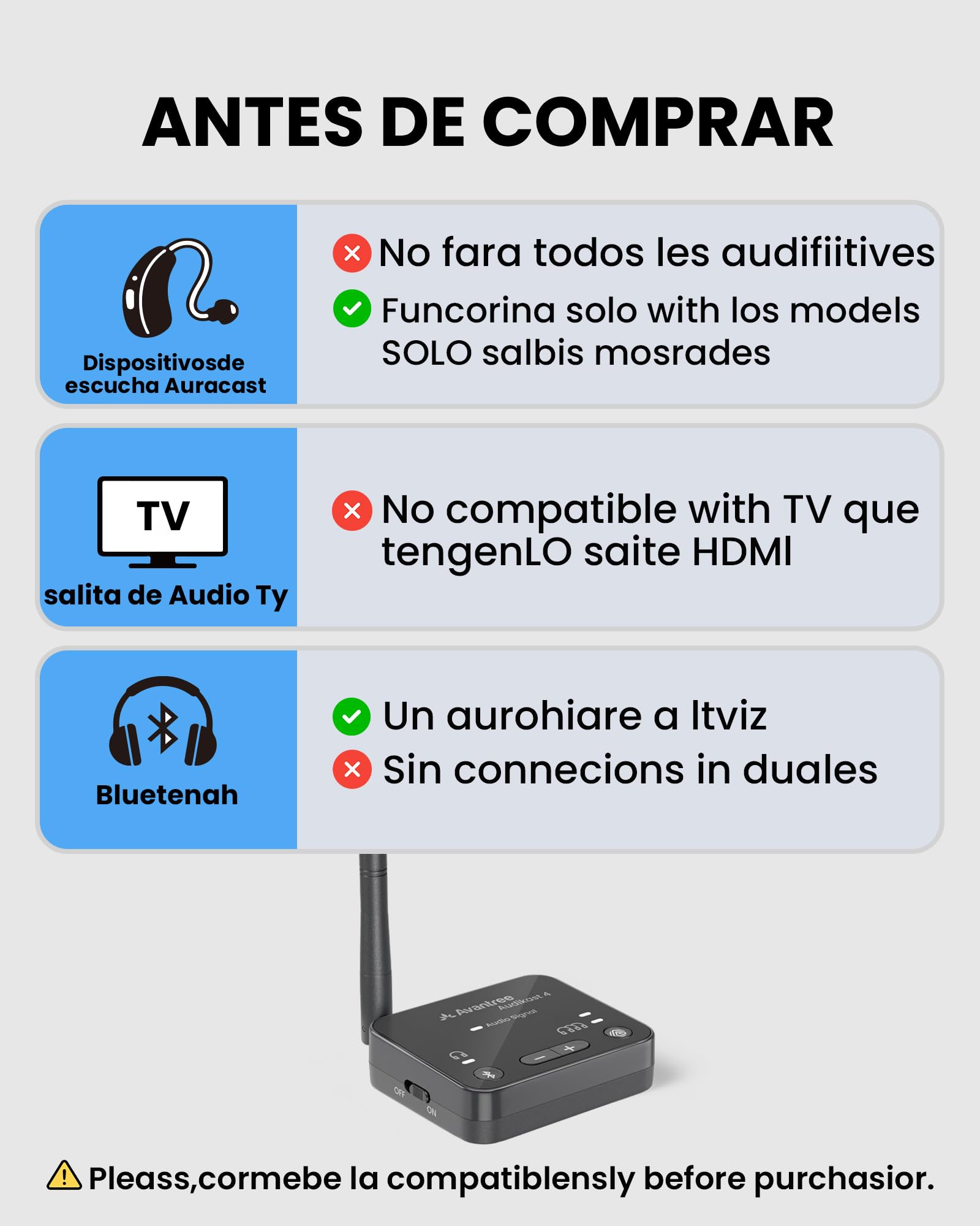 Avantree Audikast 4 – Transmisor TV Auracast y Bluetooth 5.4 2-en-1 para Auriculares y Dispositivos Personales de Escucha, aptX Adaptive/HD, Salida Óptica/AUX, Actualizable