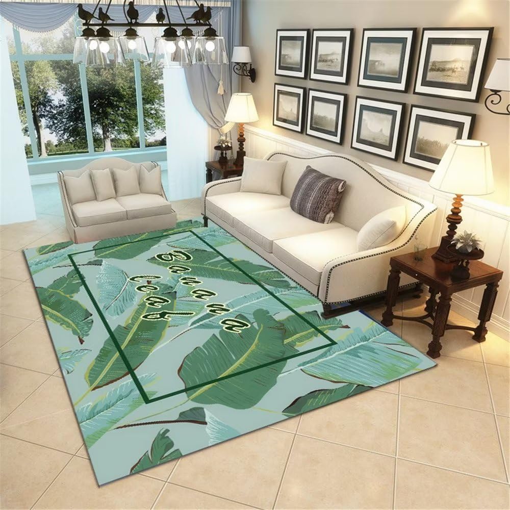 Tapis de sol vert foncé à motif feuilles 140x200cm pour salon