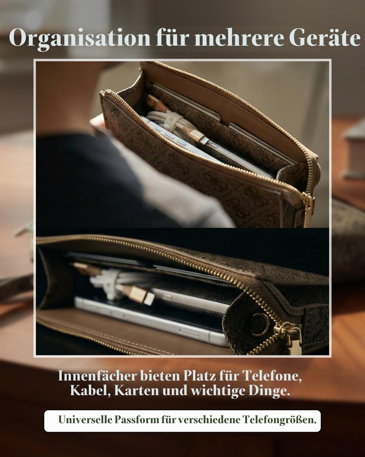 CG MOBILE Guess 4G Clutch-Handytasche mit großem Logo (Braun)