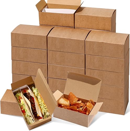 Miniatura 1 de Cajas de tacos con divisores de pie, contenedores de comida para llevar tacos de tres compartimentos, cartón kraft, almacenamiento desechable para