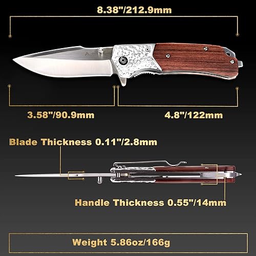 Miniatura 3 de A+ Choice Cuchillo de bolsillo afilado plegable - Hoja de punta de clip de acero inoxidable 440C de 4 pulgadas con clip de bolsillo, mango de