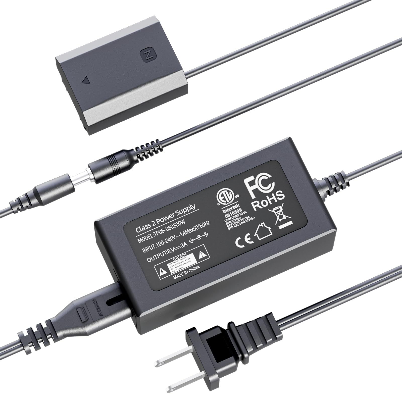 F1TP NP-FZ100 Dummy Battery AC Power Adapter Kit for Sony A1, A7III, A7IV, A7C, A7CII, A7CR, A7RIII, A7RIV, A7RV, A7SIII, A9, A9II, A9R, A9S, A6600, A6700, FX3, FX30, ZV-E1, ZV-E10II