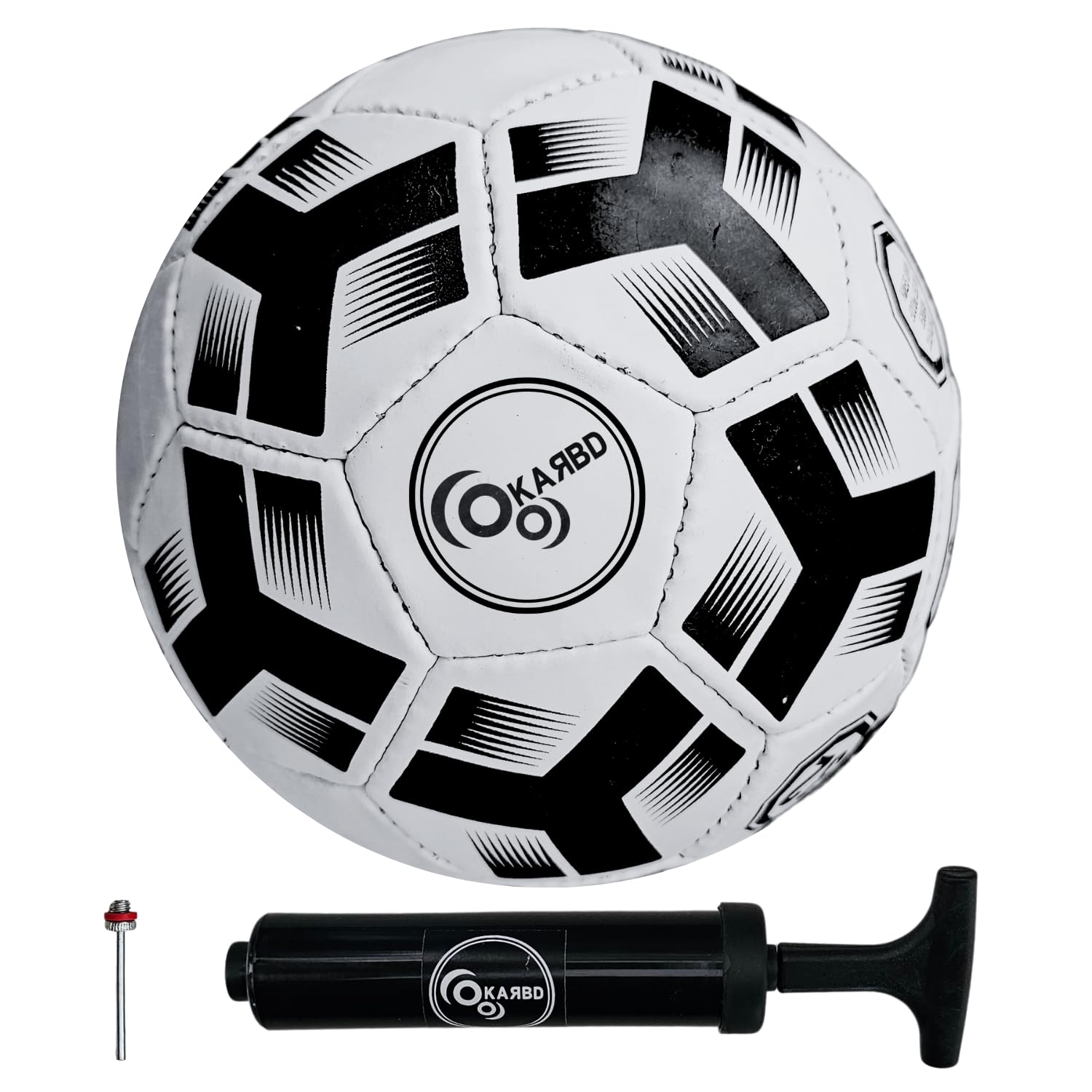 KARBD Hand Stitched Latex Bladder Football with Air Pump and Needle Pin I 32 Panel Soccer Ball for Turf, Soft & Hard Grounds, Waterproof, Synthetic Rubber, Match Size 5, Aesthetic Black & White (B0CKR5ZH9X) Amazon Price History, Amazon Price Tracker