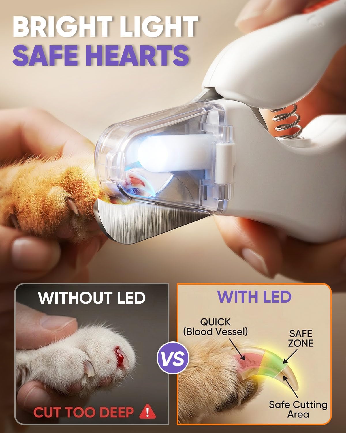 2-in-1 Cat Nail Clippers & Dog Nail Clippers Trimmers for Large Medium Small Dogs Cats Claw Trimmer Quick Sensor and Safety Guard USB Rechargeable with 2 LED Lights Dogs Nail Trimmer - image 4