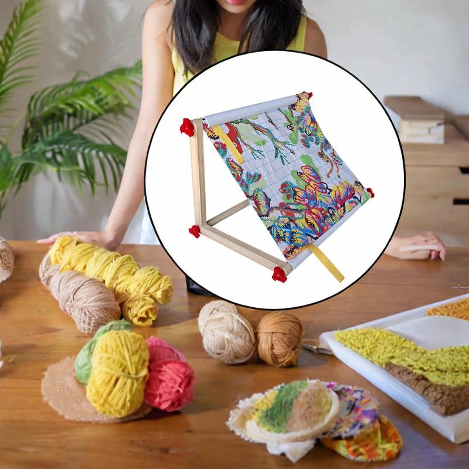 Fancyes Cross Stitch Frame Tabletop Sofa Cross Stitch Frame Wood Embroidery Holder Stitching Rack for Home Office Needlework Projects , PP Nut