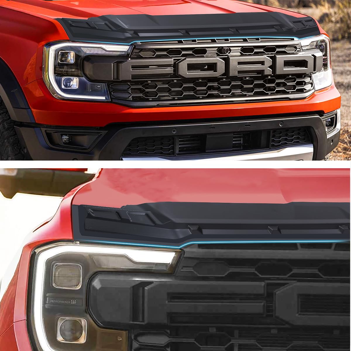Protection de capot pour Ford Ranger T9 2023 2024 2025 Raptor Wildtrak X Wildtrak Platinum XL XLT Limited Tremor, Déflecteur de protection ABS contre les impacts de pierres et les insectes