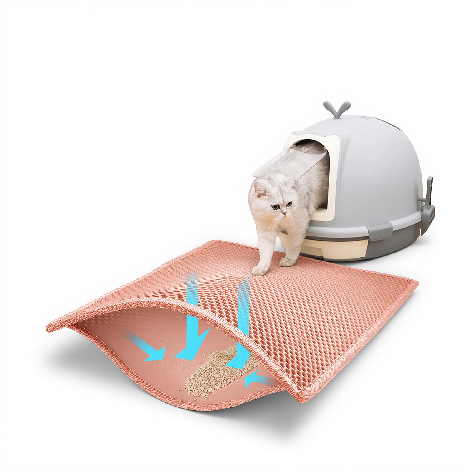 Pieviev Cat Litter Mat, Double-Layer Waterproof Design, 24" x 15" Coral Red