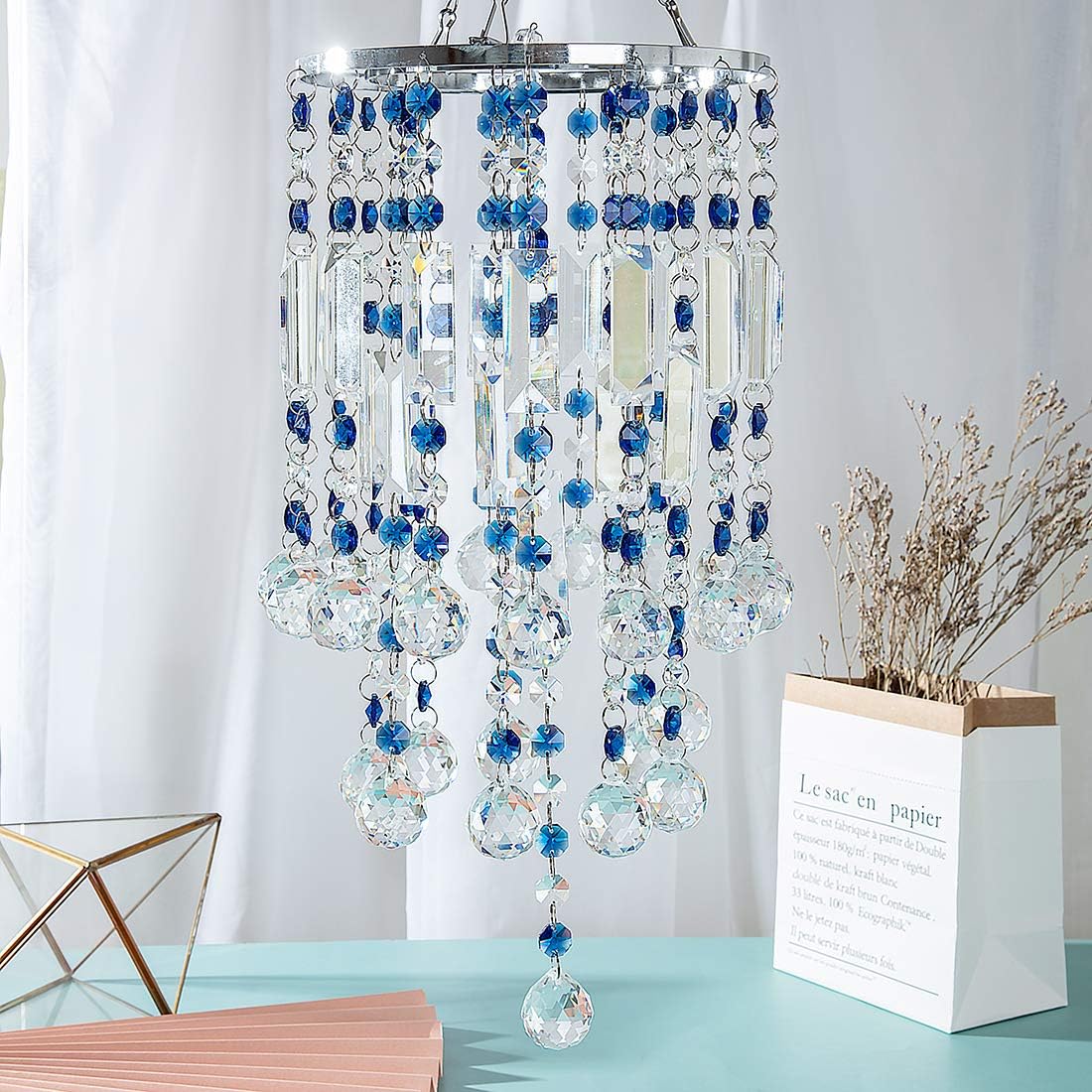 LONGSHENG - SINCE 2001 - Chandelier Wind Chimes Blue Crystal Prisms Balls Beads Hanging Suncatcher Pendant Home Decor Gifts