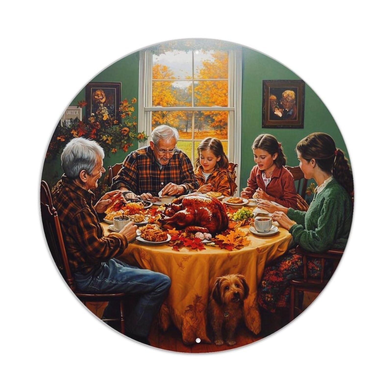 Jdyansheng Vintage Thanksgiving Family Dinner Scene Tin Sign Metal Poster Metal Signs For Home Man Cave Bar Cafe Kitchen Laundry Room Wall Decorations 8X8 Inches