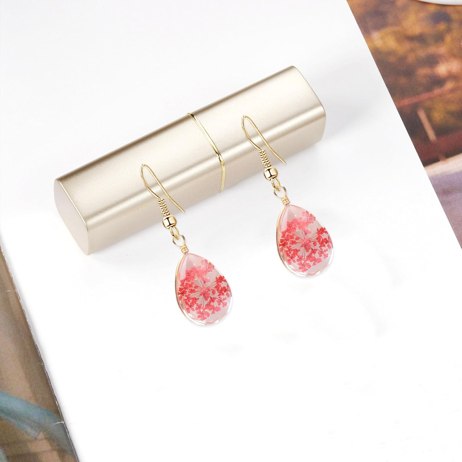 Beautiful Real Flowers Dried Pressed Teardrop Earrings for Women Handmade Resin Waterdrop Pressed Dry Flower drop dangle Earrings Jewelry Gifts - Image 7