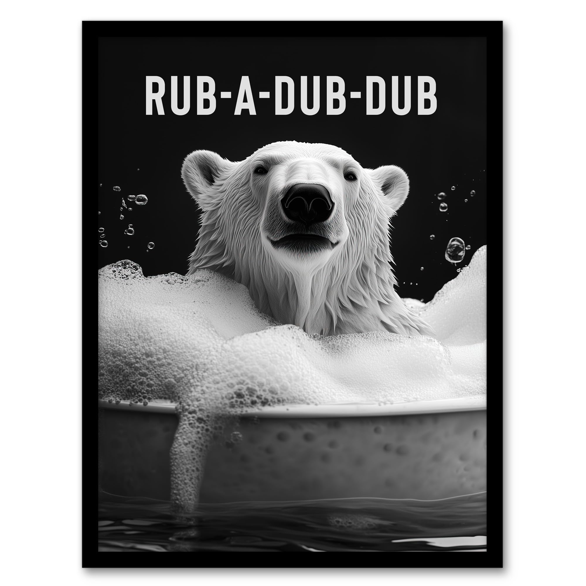 Artery8 Polar Bear in Bathtub Bath Time Rub A Dub Fun Bathroom Toilet Artwork Framed Wall Art Print A4