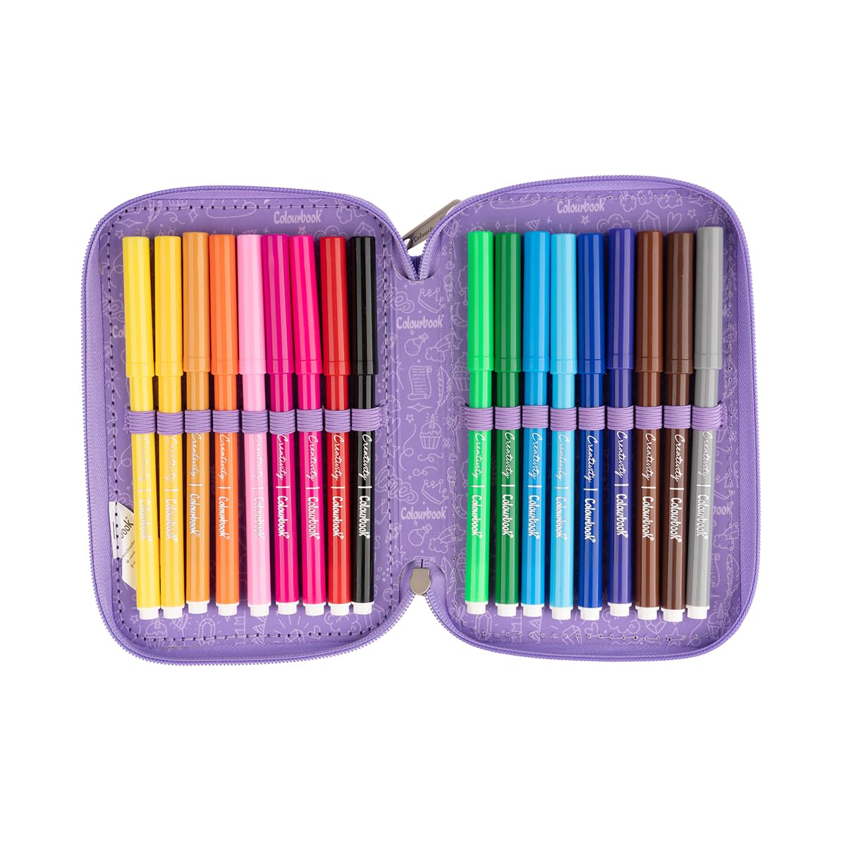 Colourbook Astuccio Scuola 3 Zip Glitterato Completo 44 Pezzi (Lilla)
