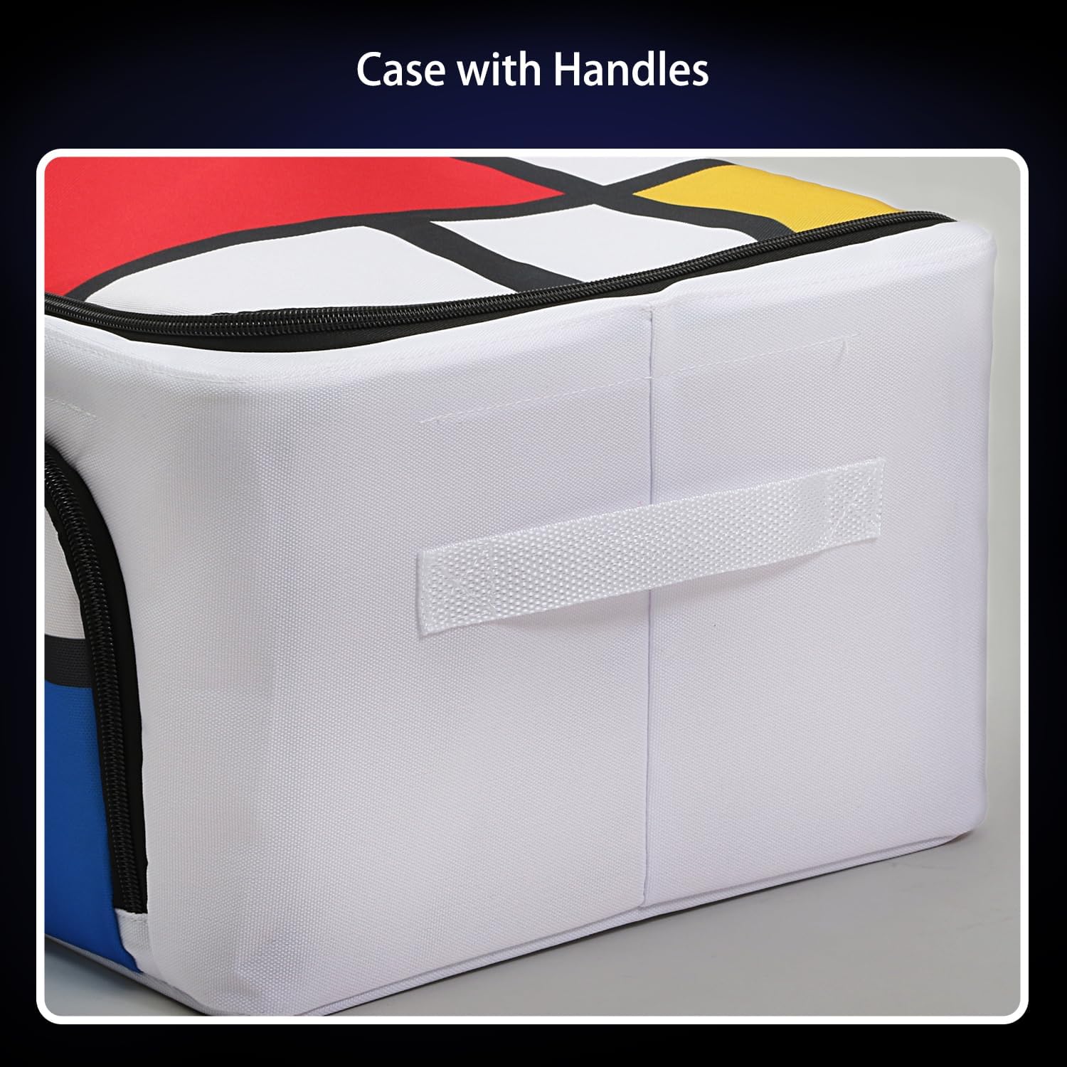 ASTRO Clothes Storage Bag, Clothes Storage Bins Foldable Closet Organizers with Wire, Zipper, Top and Front Bins for Sweaters, T-Shirts, Blankets, Red Yellow White Blue, Artwork, Piet Mondrian Style
