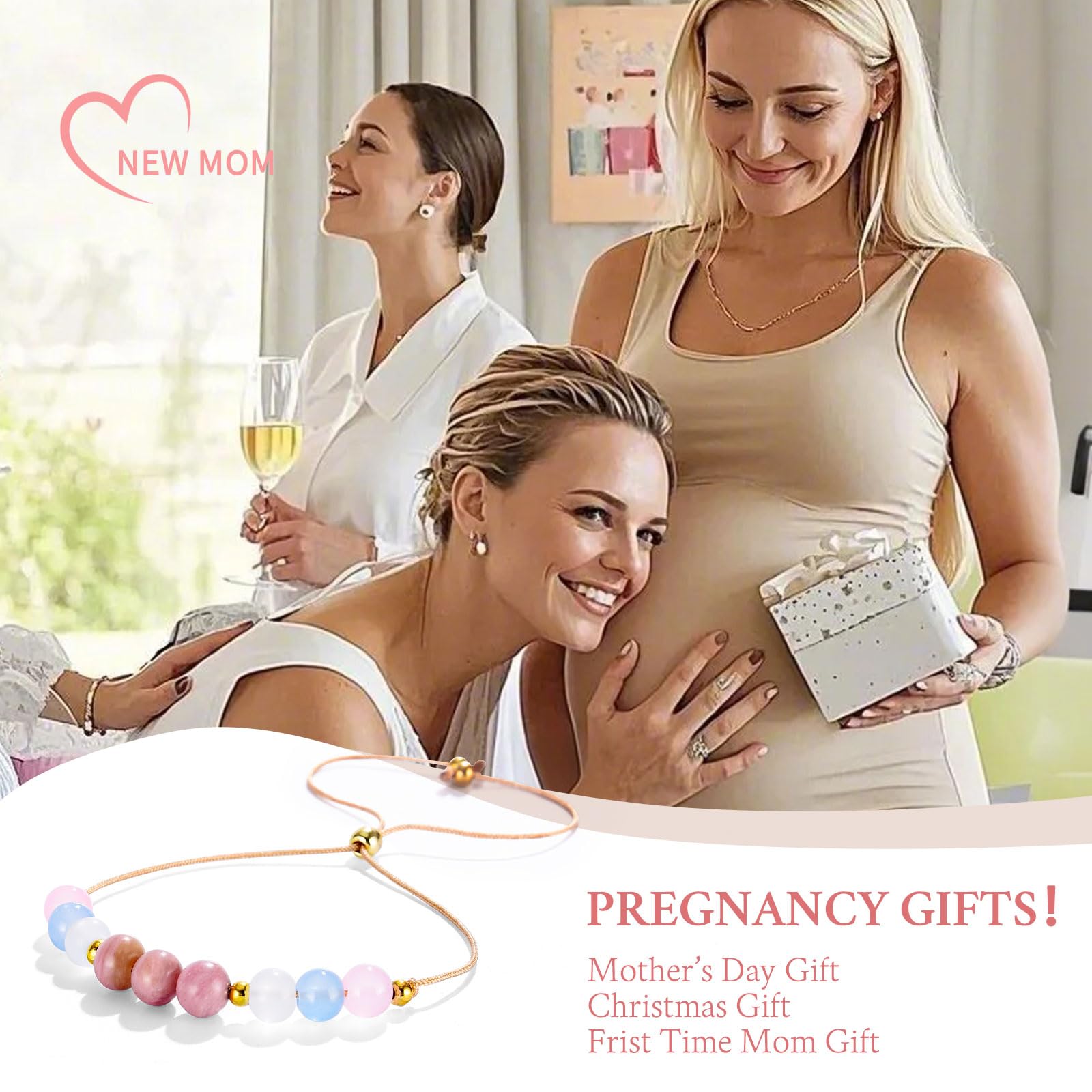 yupoxiu Healthy Pregnancy Gifts Natural Stone Bracelets for Pregnant Women, Pregnancy Gifts for Expecting Mom & First Time Mom, Mothers Day Christmas Jewelry