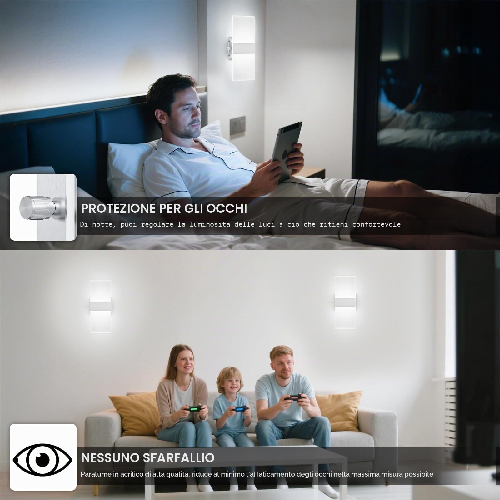 ChangM 2 Pezzi LED Lampada da Parete Interno 12W Può Regolare la Luminosità del 10% -100% Moderno Applique da Parete Interni Lampada a Muro in Acrilico,Bianco Freddo 6000K