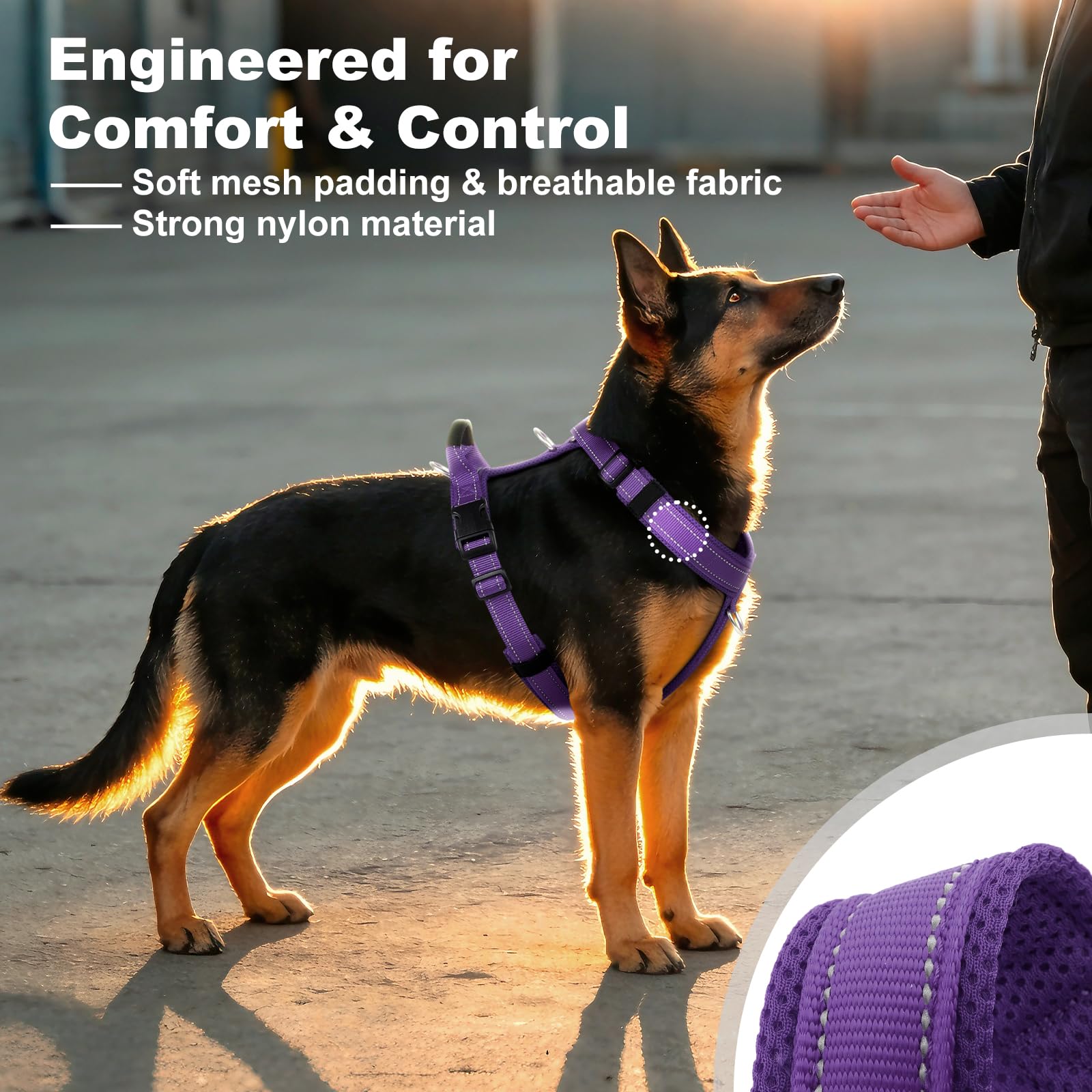 Arnés para perro sin tirones con asa, malla suave acolchada ajustable para perros pequeños, medianos y grandes, arnés reflectante para caminar fácil con clip frontal para entrenamiento, correr