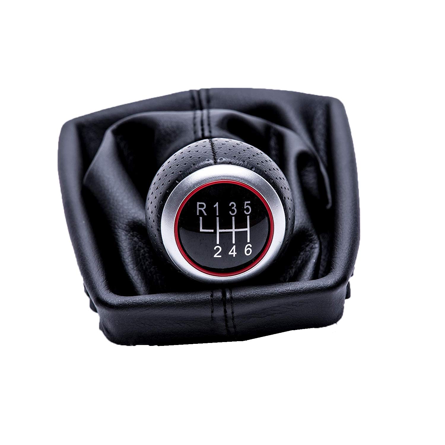 Pommeau De Levier De Vitesse Pour Audi A3 S3 8P (2003-2013) Et A4 A5 Q5 B8 (2007-2015) - 5 Vitesses - Noir/Argent/Rouge - 6