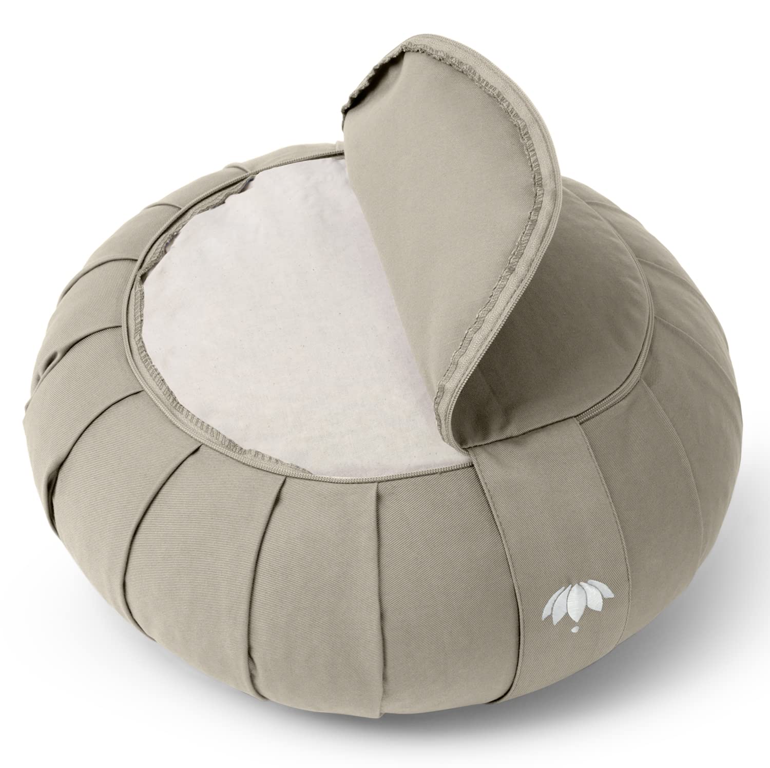 LOTUSCRAFTS Zafu cuscino da meditazione, altezza seduta 20 cm, modello Zen rotondo, cuscino da yoga, fodera in cotone lavabile, imbottitura in farro, certificato GOTS