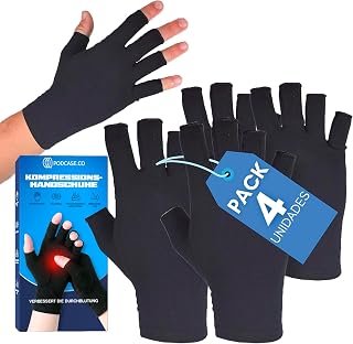 4er-Set Arthrose Handschuhe ohne Finger für Damen und Herren – Kompressionshandschuhe für Arthritis, Rheuma – Reduziert Entzündungen – Fingerlose Handschuhe für die Hände (M)