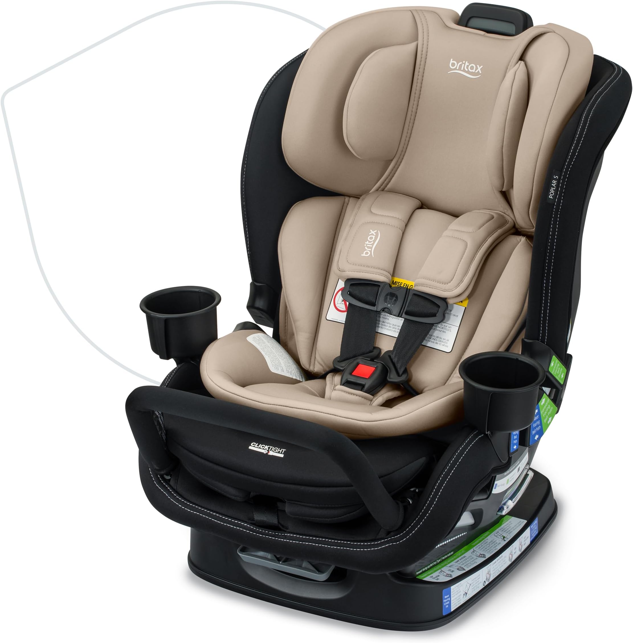 Poplar S Convertible Car Seat, 2-in-1 Car Seat with Slim 17-Inch Design, ClickTight Technology, Sand Onyx