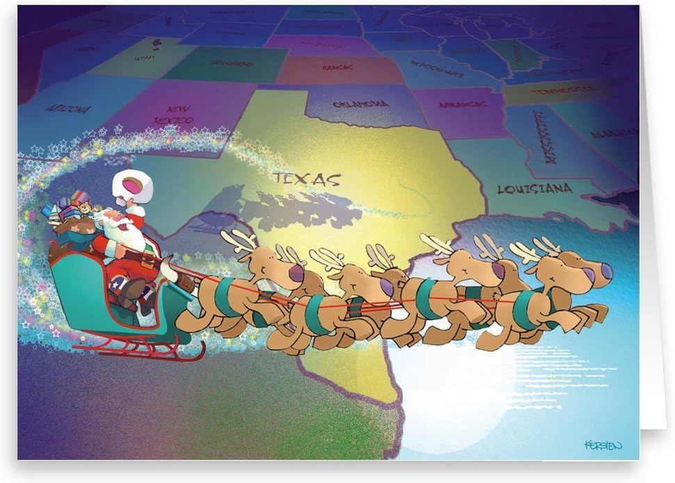 Personalized - Texas State and Santa Christmas Card - 24 Cards & Envelopes (Personalized)