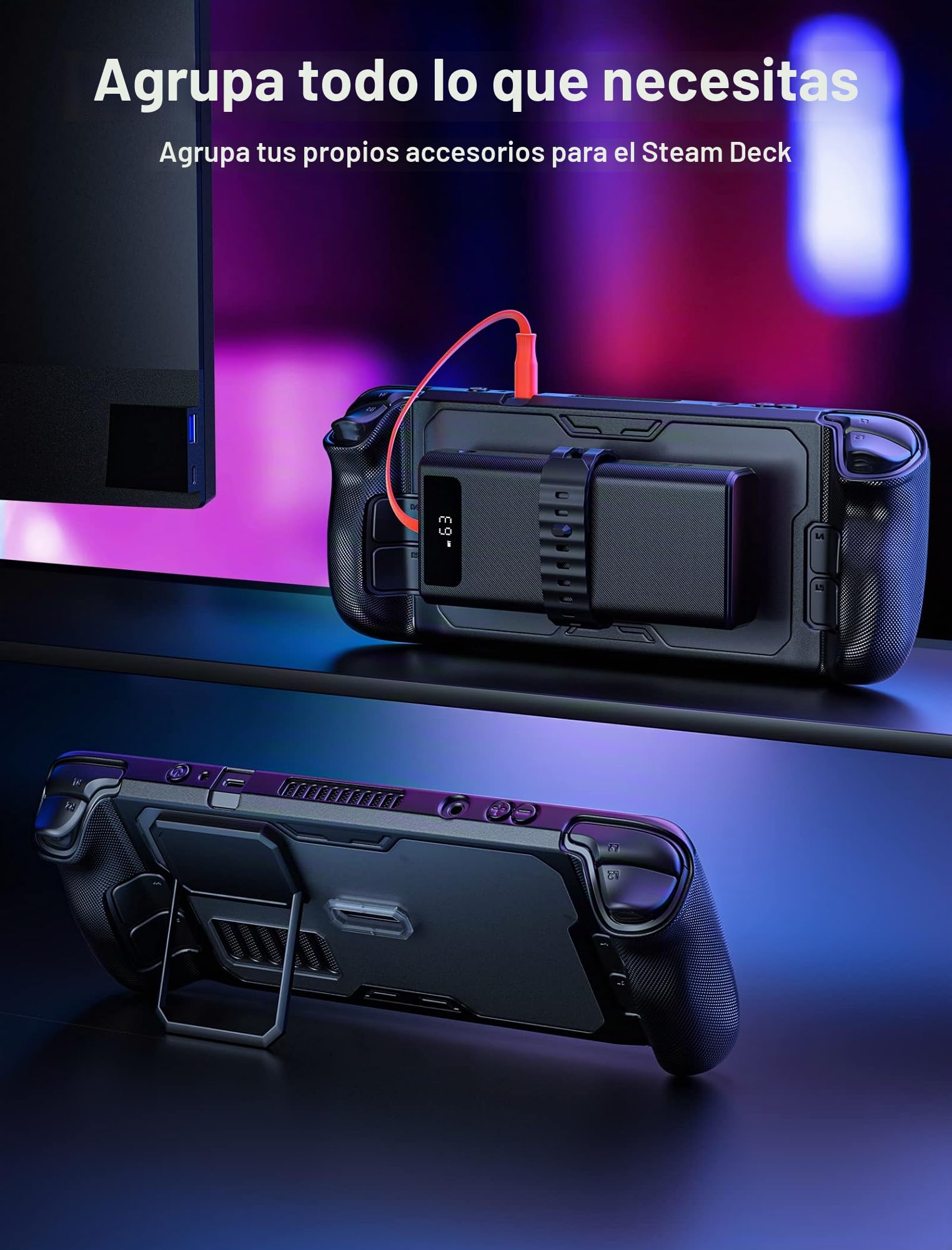 JSAUX ModCase Compatible con Steam Deck, PC0104 Estuche Modular para Valve Steam Deck Incluyen Funda Protectora, Cubierta Frontal, Soporte Metálico y Correa - Set Básico