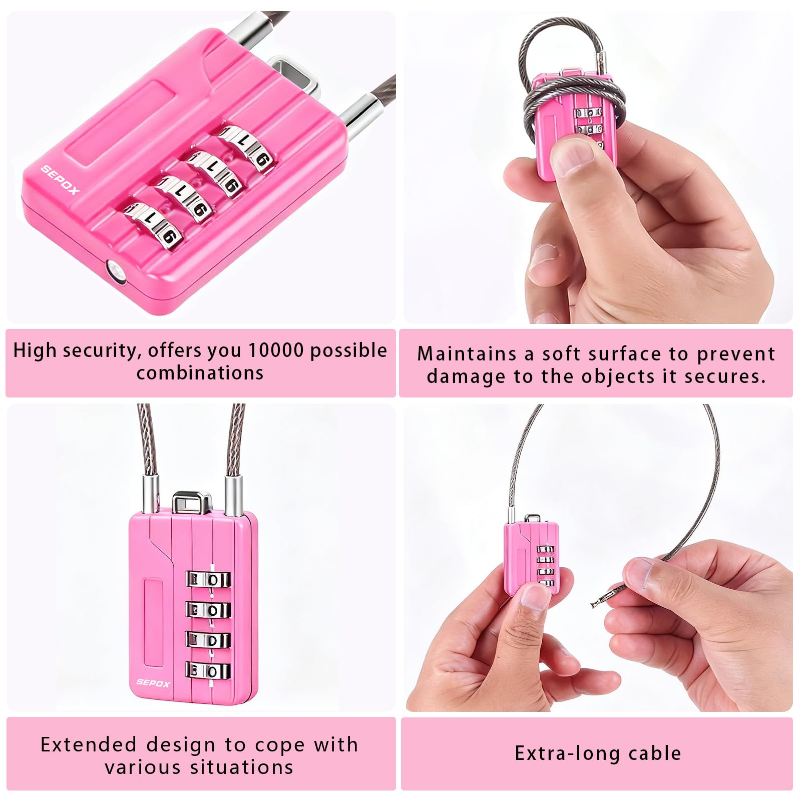 SEPOX® Resettable 4-Digit Combination Padlock, 18cm Compact Vinyl