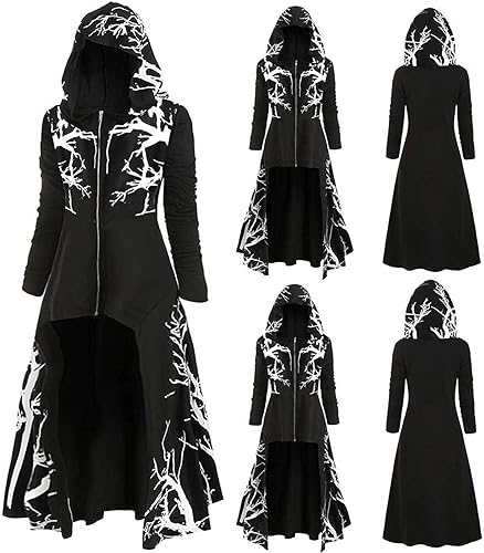 Miniatura 2 de SHOPESSA Disfraces de Halloween para mujer, ropa gótica oscura, capa alta, baja, manga larga, renacentista, medieval, con capucha