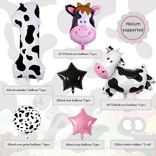 Miniatura 3 de Holy Cow Im One - Decoraciones de cumpleaños de 40 pulgadas, globos de papel de aluminio con el número 1, globos con estampado de vaca, pancarta