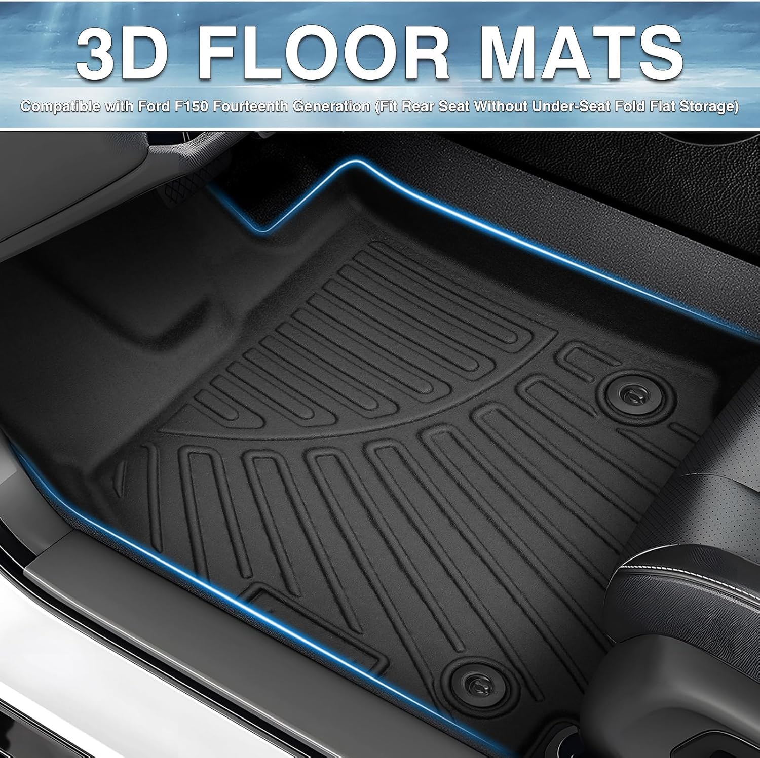 Mixsuper F150 Floor mats-Floor mat for Ford F150 SuperCrew 2021-2024 (Fit Rear Seat Without Under-Seat Fold Flat Storage),All Weather TPE Floor Liners Protection for F150 Accessories, Car Mats, Black
