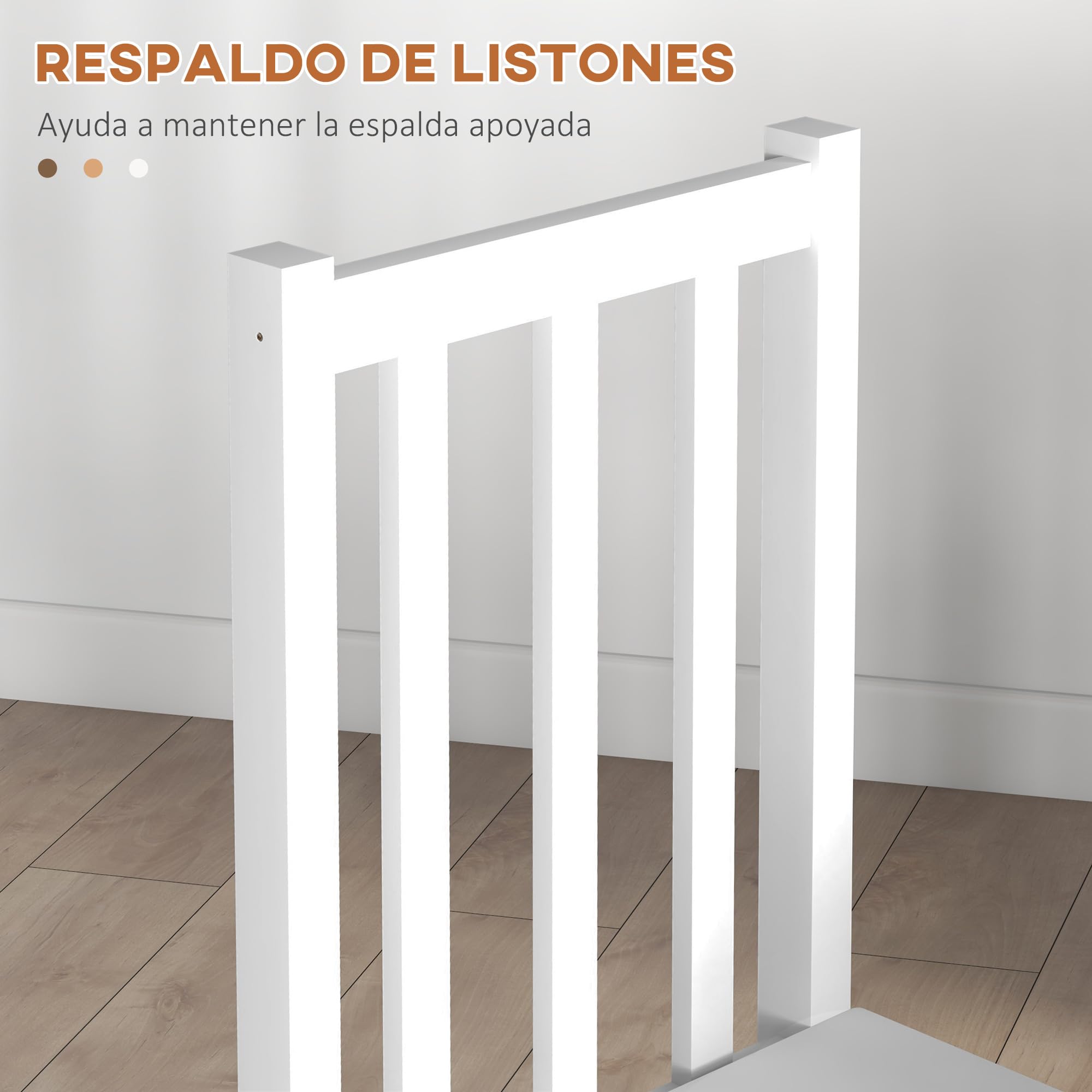 HOMCOM Juego de 2 Sillas de Comedor de Madera de Pino Blanco