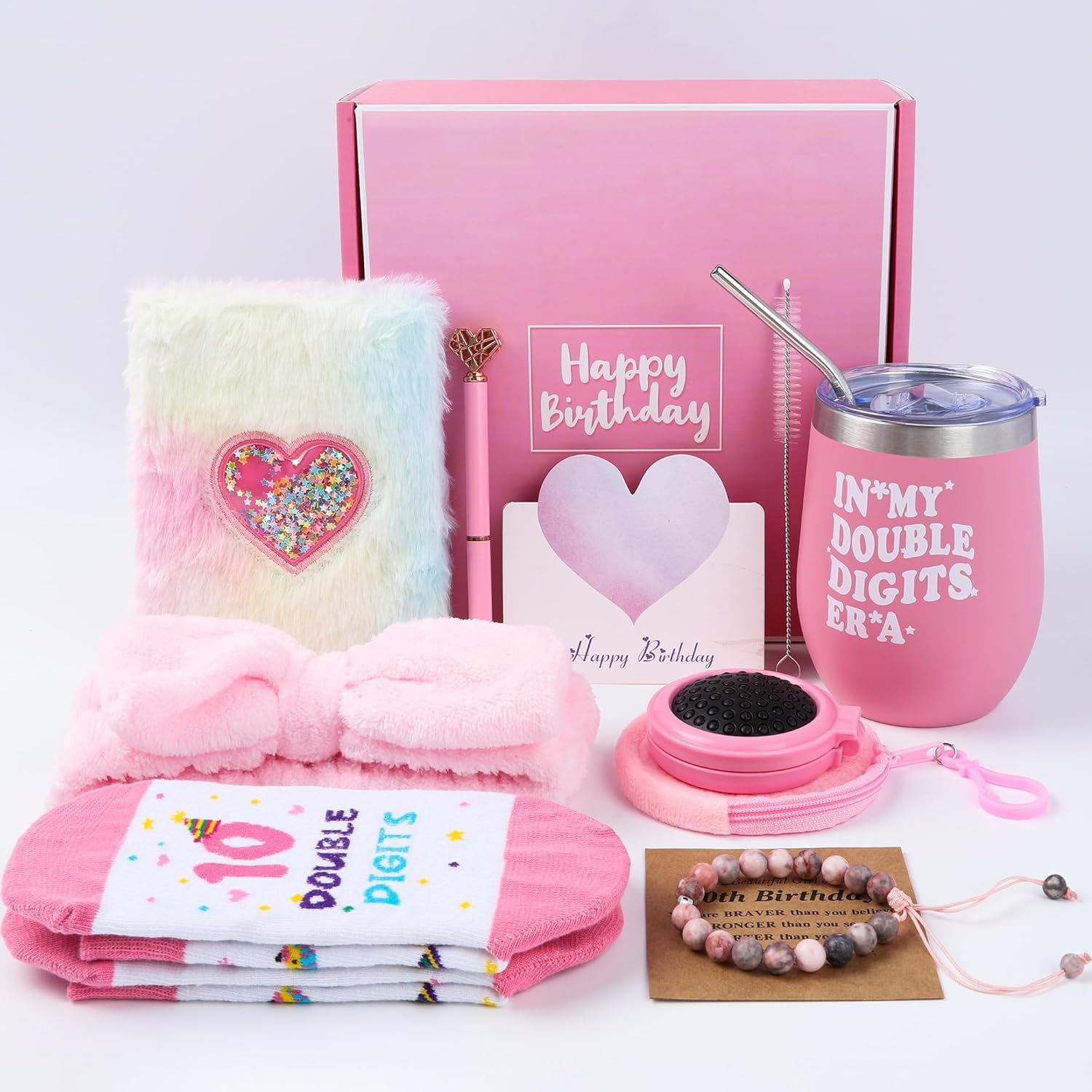 10 Year Old Girl Birthday Gifts - Gifts for 10 Year Old Girl - 10th Birthday Pink Gift for Teen Girls - Double Digits Birthday Gift for Daughter, Granddaughter, Niece