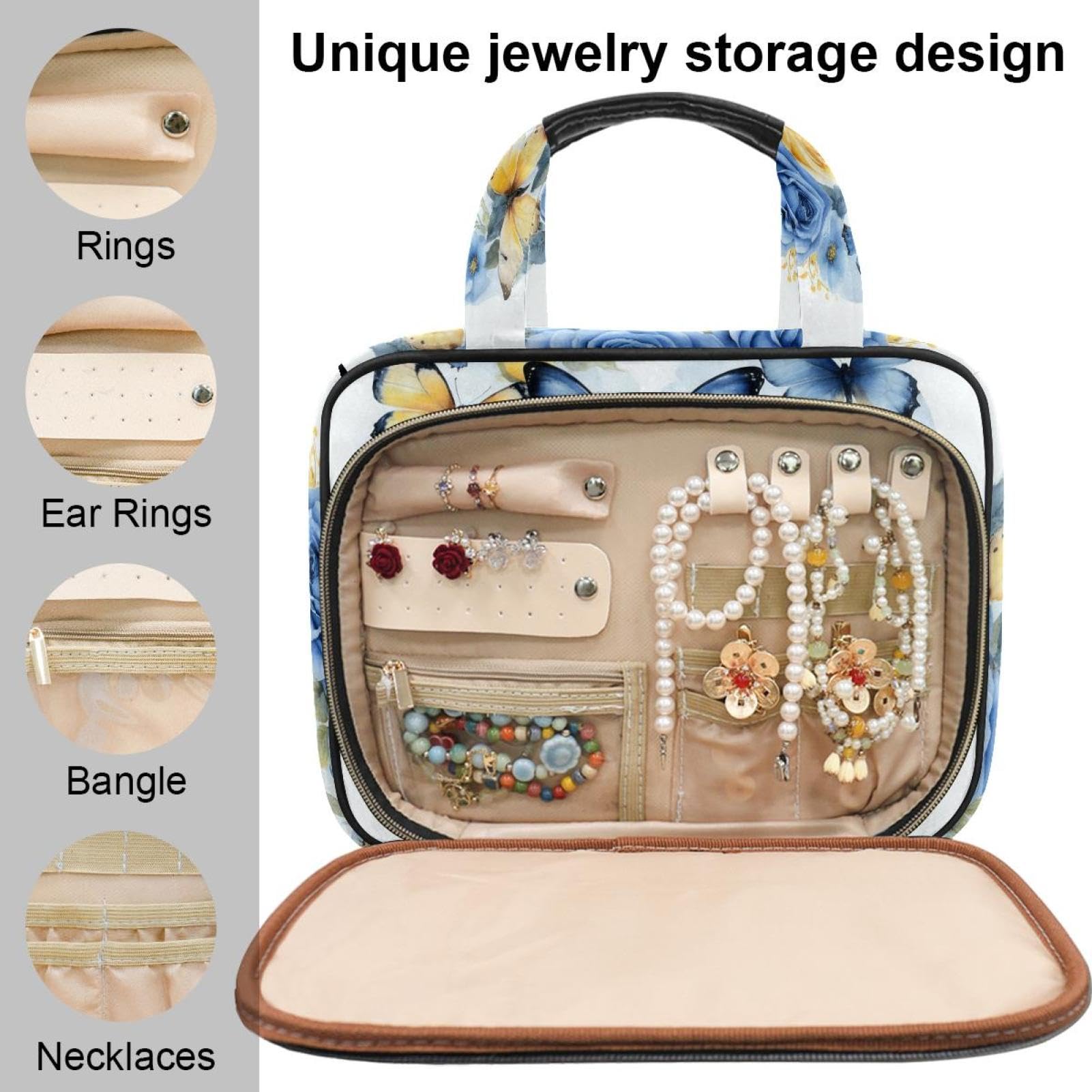 Kulturbeutel zum Aufhängen für Damen, Pfauenfedern, Reise-Make-up-Tasche, Organizer, Kosmetiktasche, Make-up, Kulturbeutel, Reisezubehör, Zubehör, Mehrfarbig 7, M, Kulturbeutel