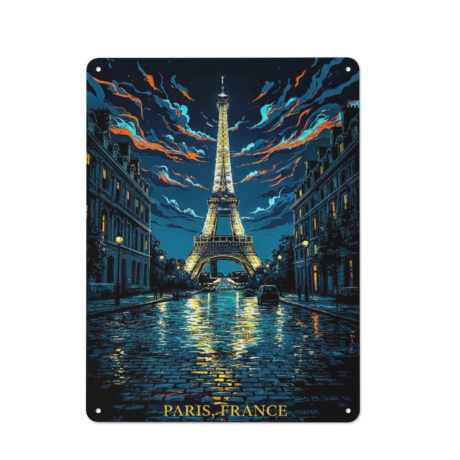 Junmoney Style-10 Metal Wall Sign 40X30cm Featuring Eiffel Tower At Night For Pub Or Café, Housewarming Wall Decor For People Furnishing Pub And Café