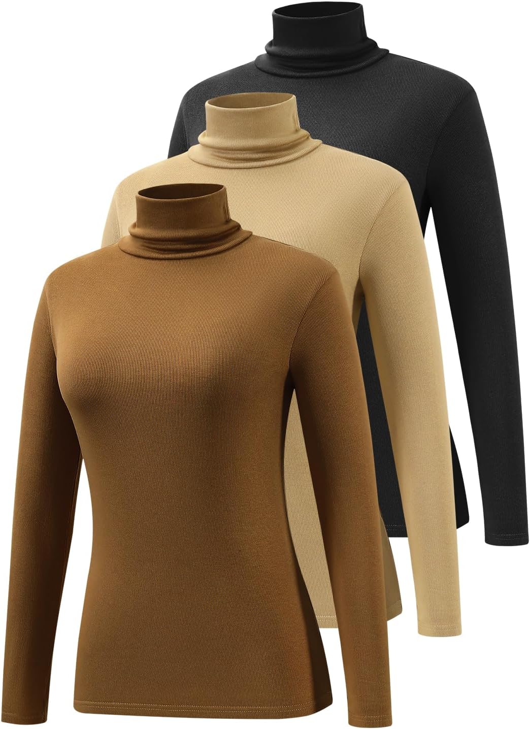 Femdouce 3 Pack Long Sleeve Turtleneck Shirts for Women Active Mock Neck Thermal Shirt Lightweight Turtle Neck Undershirt