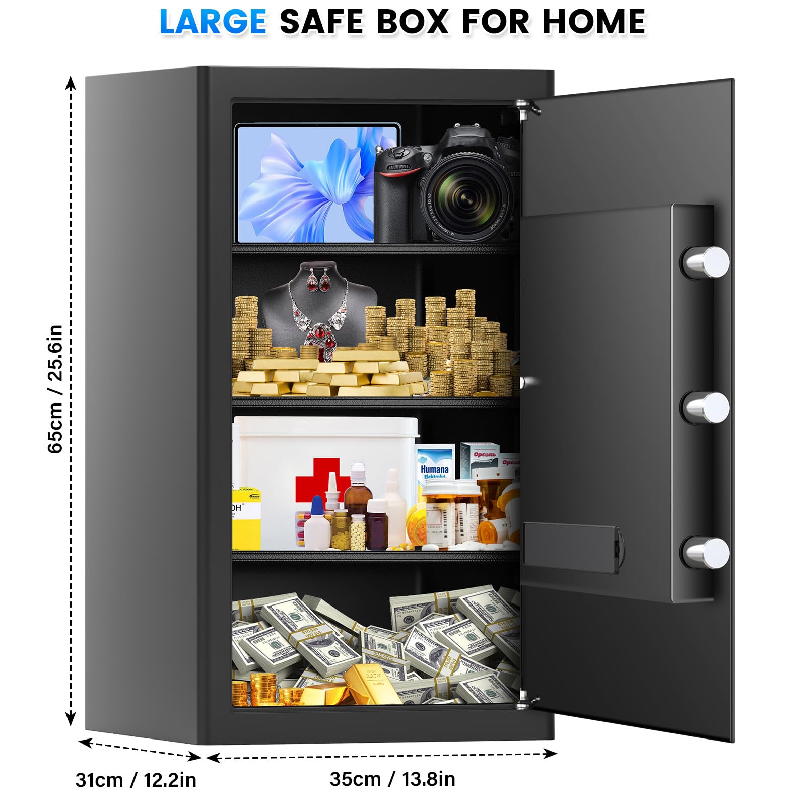 7.0 Cub - Caja fuerte extra grande para el hogar, resistente al fuego, impermeable, digital ignífuga con bolsa ignífuga, teclado electrónico y llaves de emergencia, cajas fuertes contra incendios para