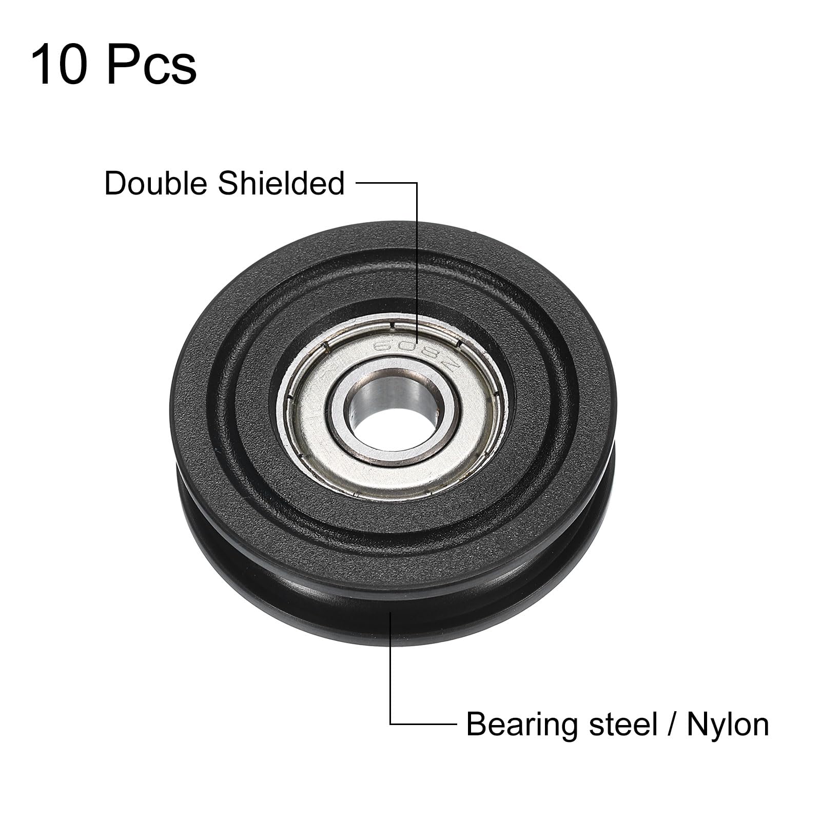 uxcell Lot de 10 poulies en nylon U608ZZ - Roulement à billes à rainure en U - 8 x 40 x 10 mm - Roulements en acier chromé - ABEC3