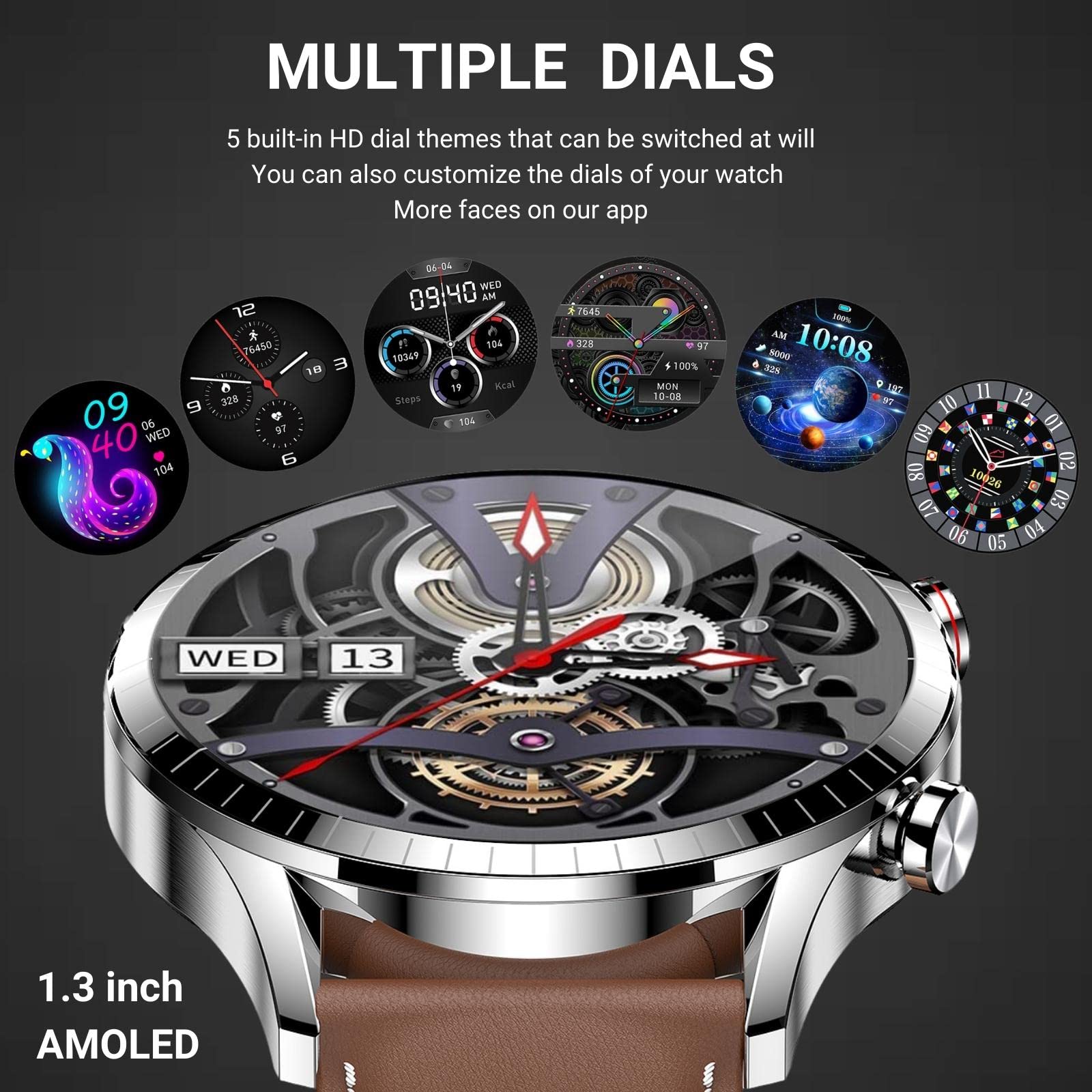 Inteligentny zegarek Answer Make Call, 3.8 cm AMOLED Smartwatch do telefonów z systemem Android i iOS z połączeniami/wybieraniem Bluetooth, śledzeniem aktywności fitness, monitorowaniem snu